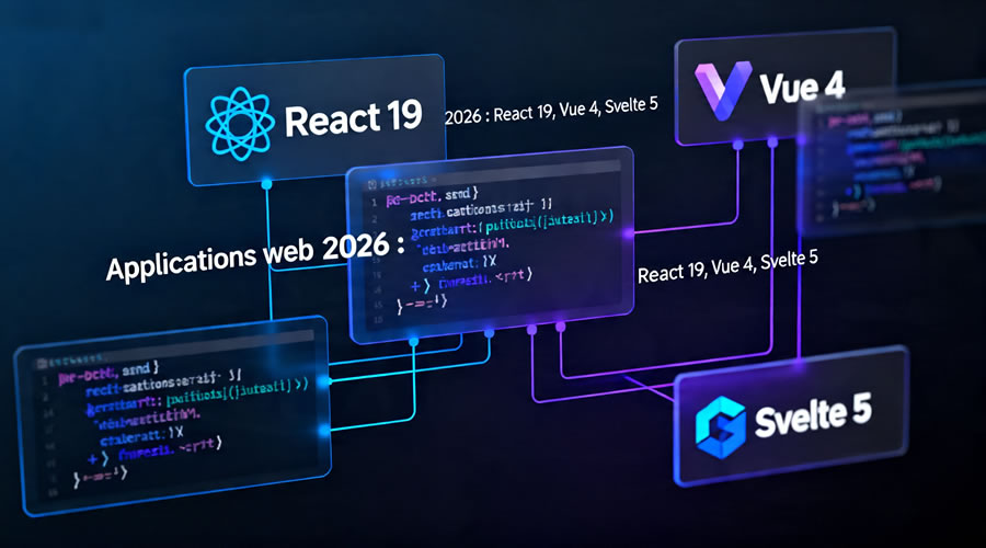 Applications web 2026 : React 19, Vue 4, Svelte 5