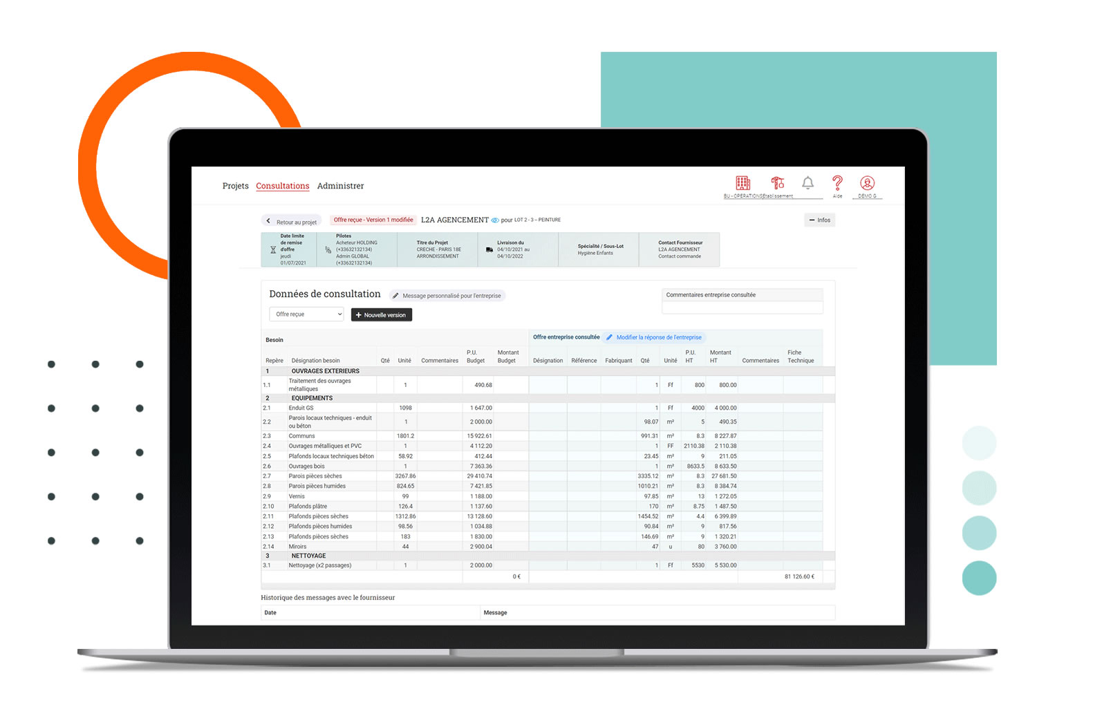 Interface de l'outil de gestion des appels d'offres par IA