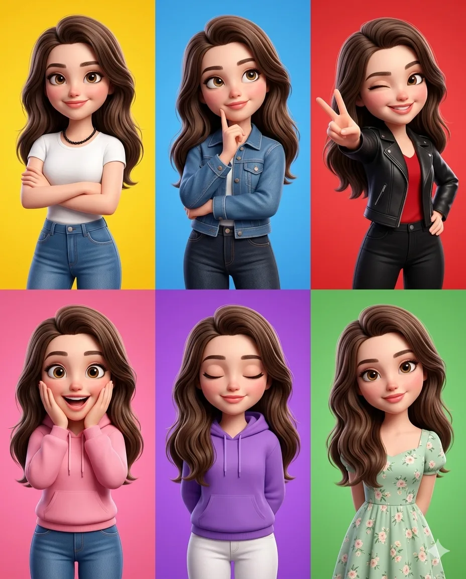 Collage portraits 3D style Pixar grille 3x2