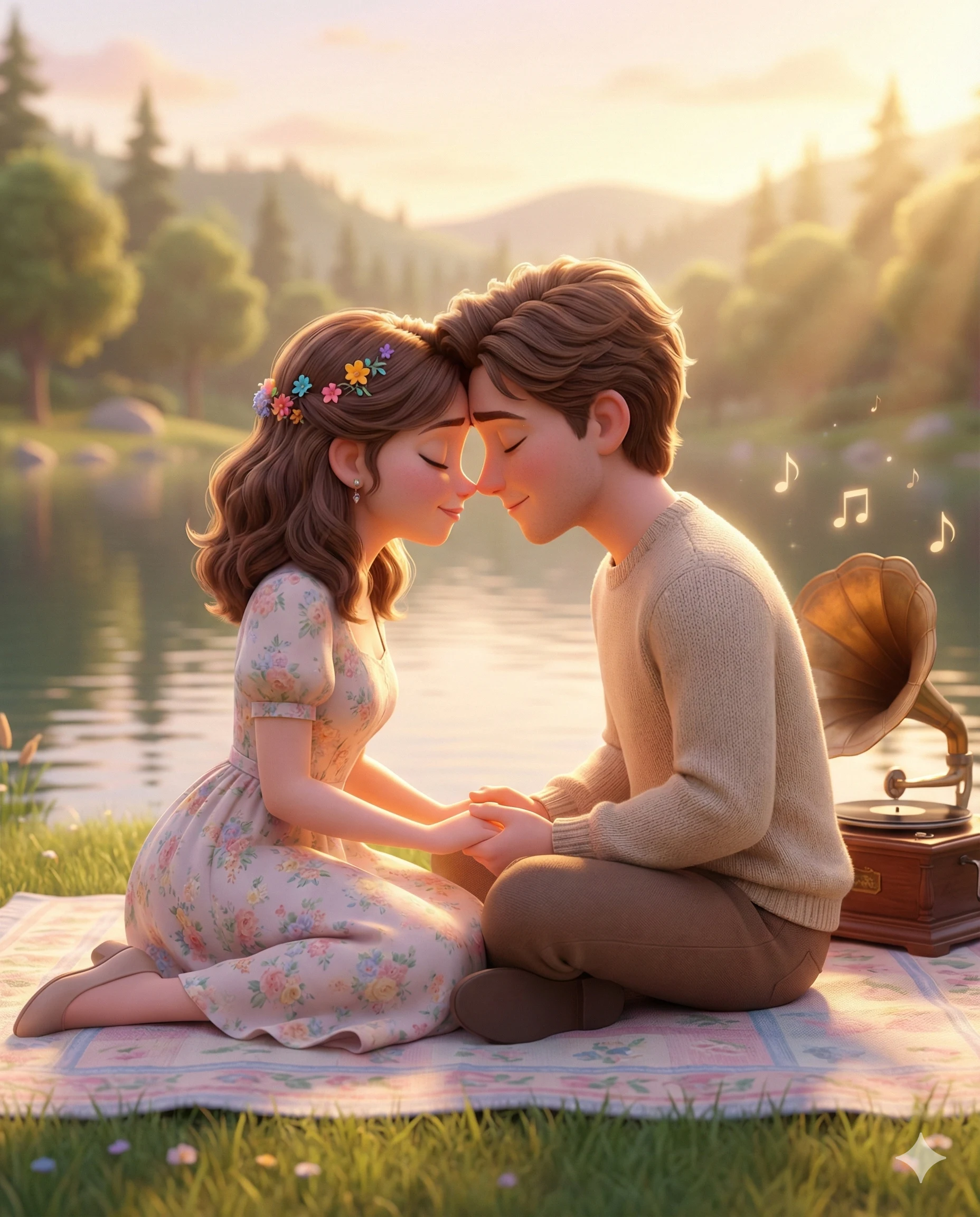 Couple romantique au bord du lac